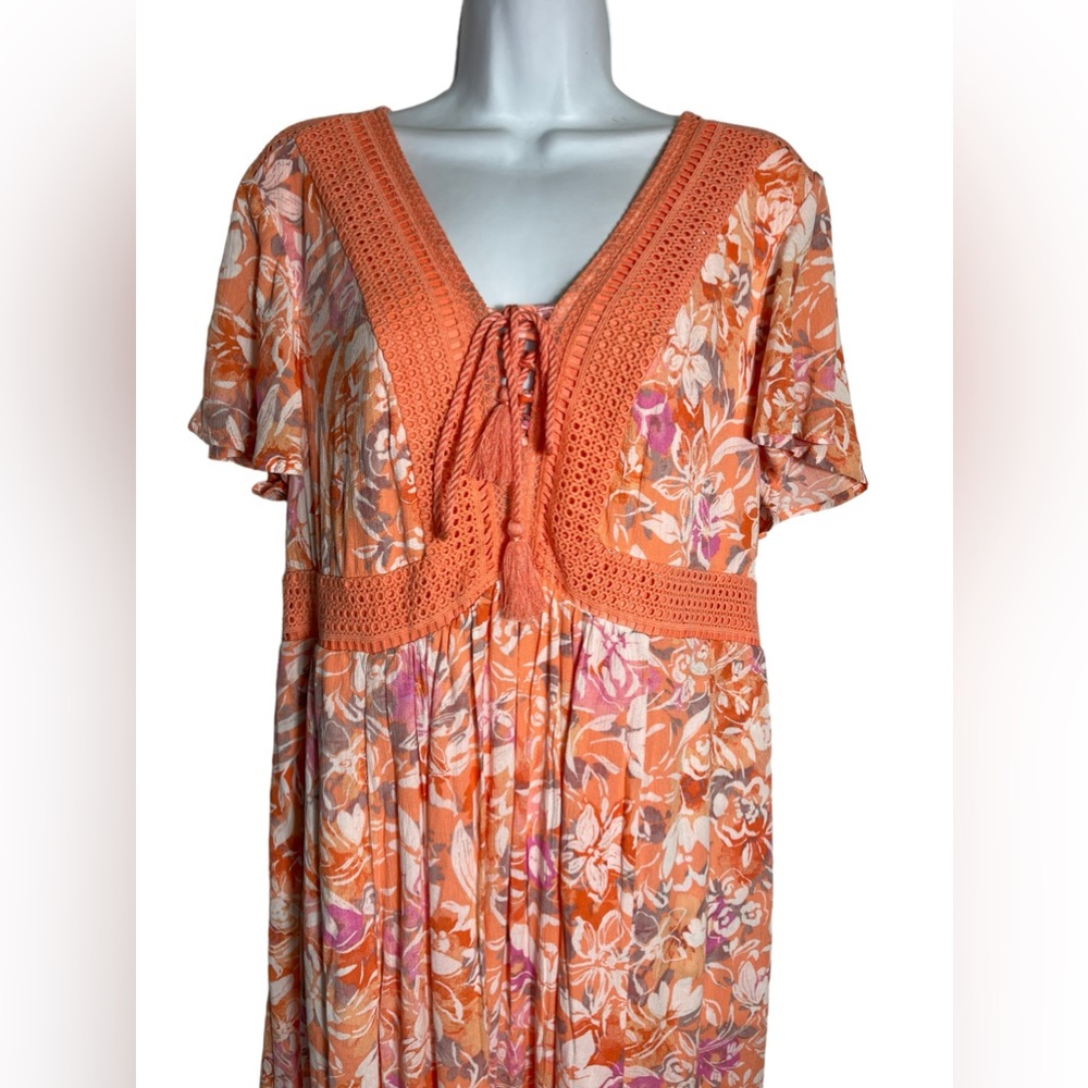 TORRID dress size 1x stunning orange and white floral rayon summer dress 🧡 - Picture 2 of 8